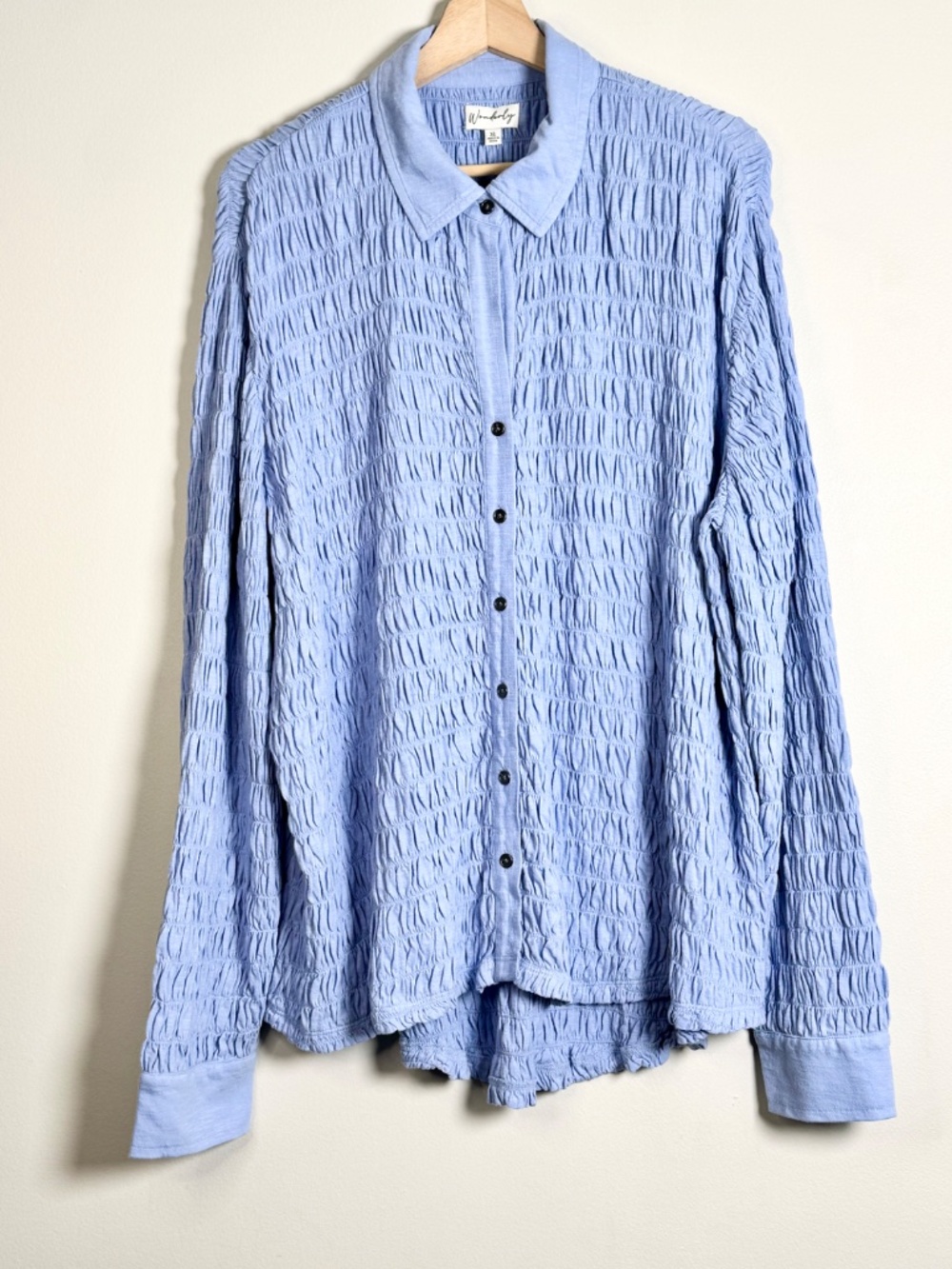 NWT Wonderly Light Blue Textured Knit Button Down Shirt Sz XL - Picture 2 of 11